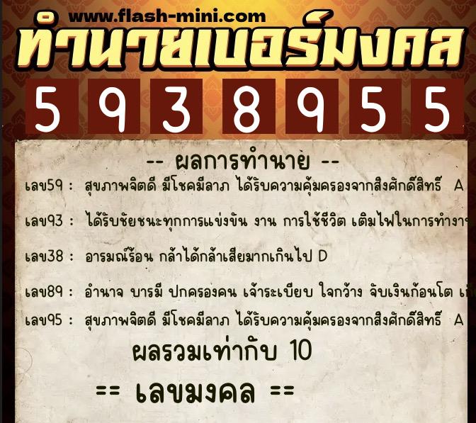ทำนายเบอร์มงคล 0XX-5938955  ทำนายเบอร์มงคล หมายเลข 098-593895 