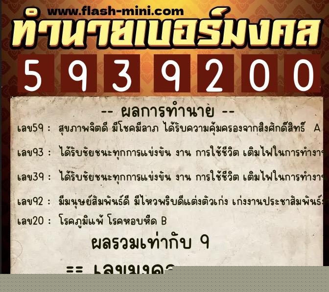 ทำนายเบอร์มงคล 0XX-5939200  ทำนายเบอร์มงคล หมายเลข 061-593920 