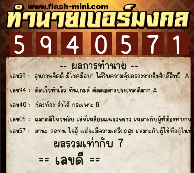 ทำนายเบอร์มงคล 0XX-5940571  ทำนายเบอร์มงคล หมายเลข 068-594057 