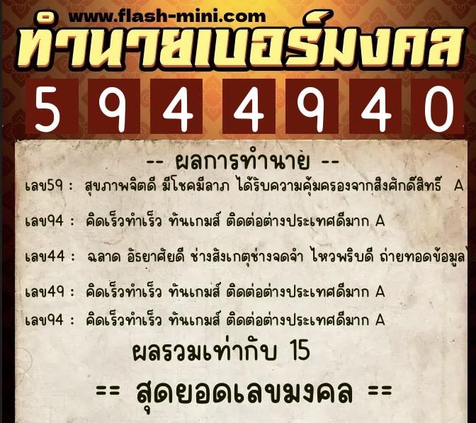 ทำนายเบอร์มงคล 0XX-5944940  ทำนายเบอร์มงคล หมายเลข 080-594494 