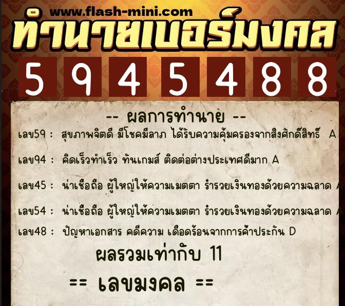 ทำนายเบอร์มงคล 0XX-5945488  ทำนายเบอร์มงคล หมายเลข 097-594548 