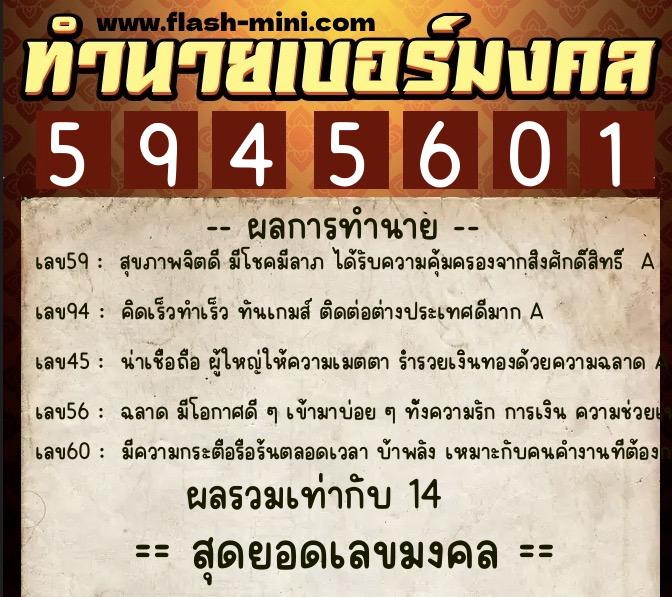 ทำนายเบอร์มงคล 0XX-5945601  ทำนายเบอร์มงคล หมายเลข 089-594560 