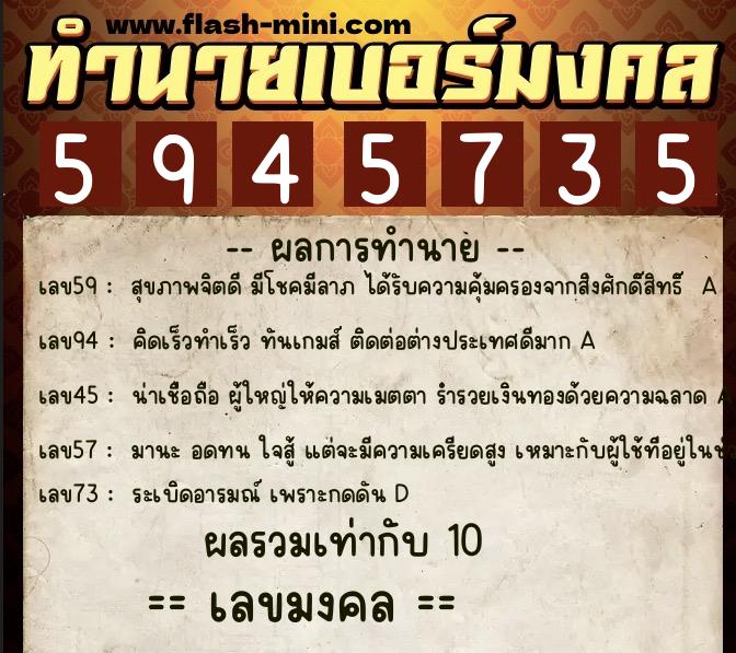 ทำนายเบอร์มงคล 0XX-5945735  ทำนายเบอร์มงคล หมายเลข 060-594573 