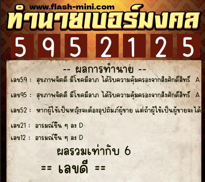 ทำนายเบอร์มงคล 0XX-5952125  ทำนายเบอร์มงคล หมายเลข 066-595212 