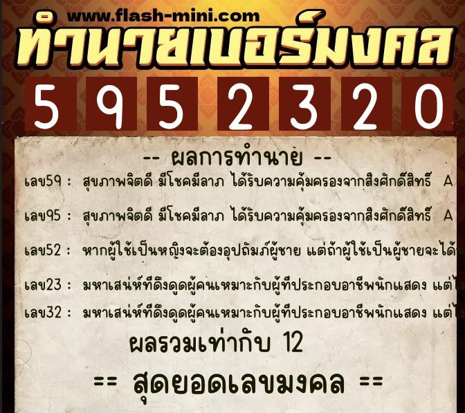 ทำนายเบอร์มงคล 0XX-5952320  ทำนายเบอร์มงคล หมายเลข 080-595232 
