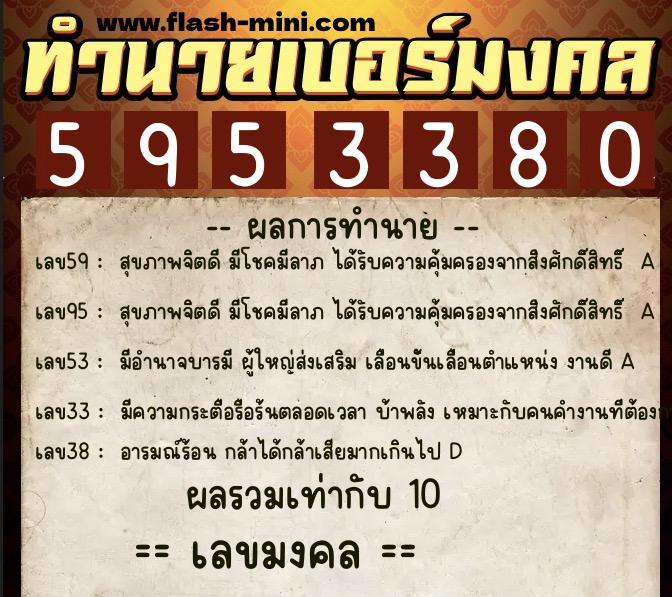ทำนายเบอร์มงคล 0XX-5953380  ทำนายเบอร์มงคล หมายเลข 090-595338 