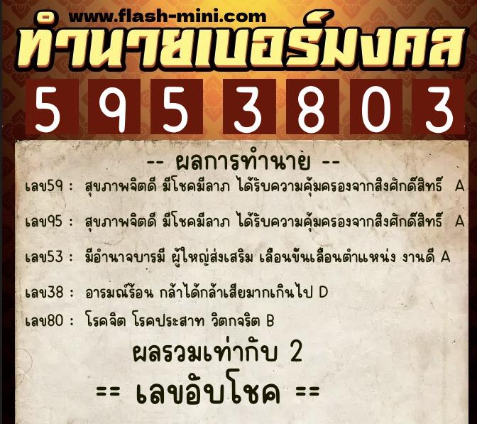 ทำนายเบอร์มงคล 0XX-5953803 ทำนายเบอร์มงคล หมายเลข 065-595380 ทำนายเบอร์มงคล 0XX-5953803 ทำนายเบอร์มงคล หมายเลข 065-595380