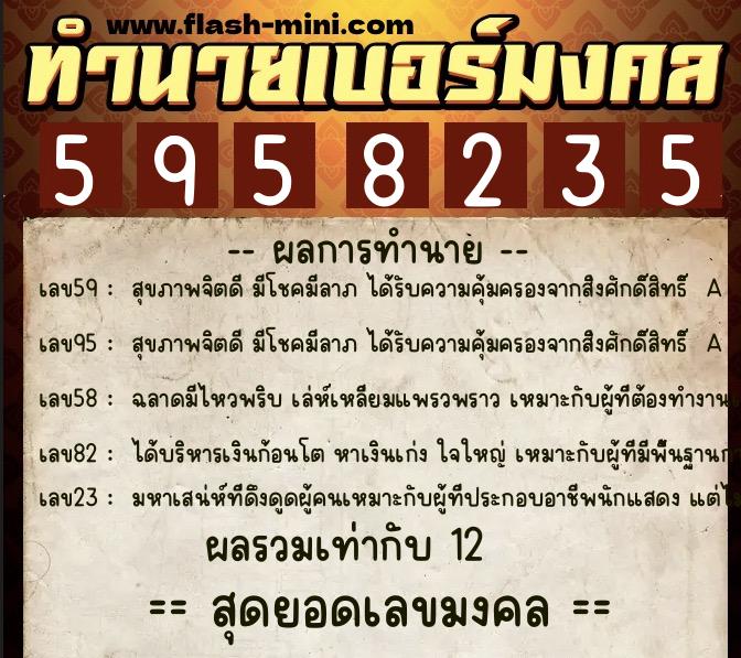 ทำนายเบอร์มงคล 0XX-5958235 ทำนายเบอร์มงคล หมายเลข 067-595823 ทำนายเบอร์มงคล 0XX-5958235 ทำนายเบอร์มงคล หมายเลข 067-595823