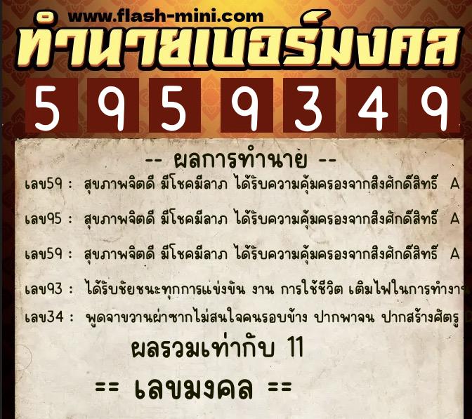 ทำนายเบอร์มงคล 0XX-5959349  ทำนายเบอร์มงคล หมายเลข 094-595934 