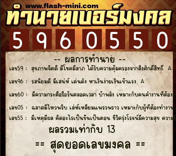 ทำนายเบอร์มงคล 0XX-5960550  ทำนายเบอร์มงคล หมายเลข 099-596055 