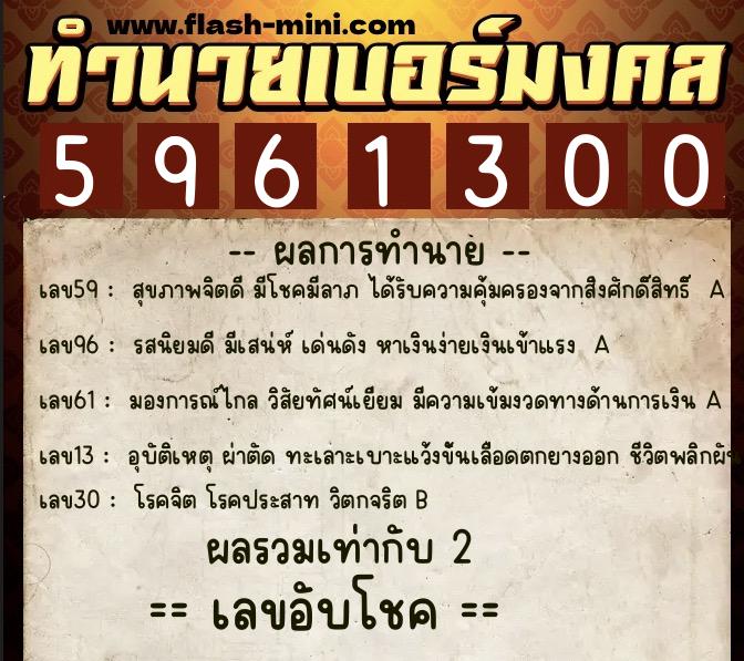 ทำนายเบอร์มงคล 0XX-5961300 ทำนายเบอร์มงคล หมายเลข 062-596130 ทำนายเบอร์มงคล 0XX-5961300 ทำนายเบอร์มงคล หมายเลข 062-596130