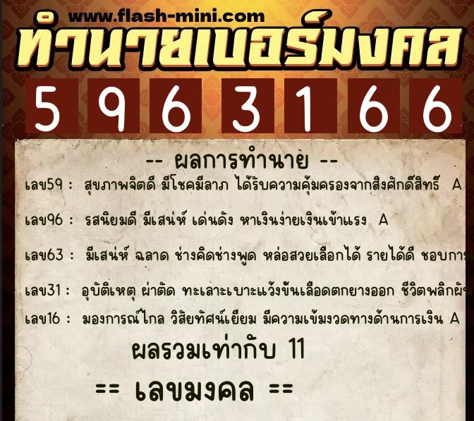 ทำนายเบอร์มงคล 0XX-5963166  ทำนายเบอร์มงคล หมายเลข 068-596316 