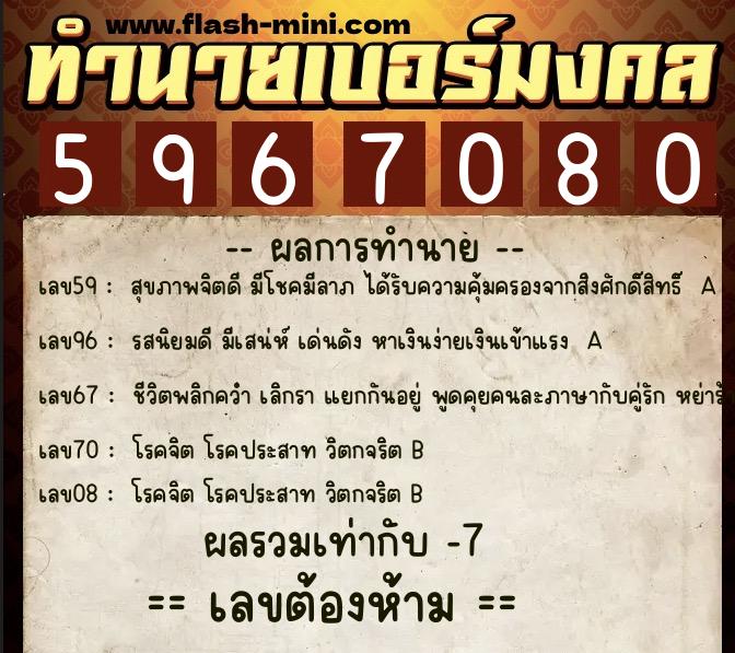 ทำนายเบอร์มงคล 0XX-5967080  ทำนายเบอร์มงคล หมายเลข 069-596708 
