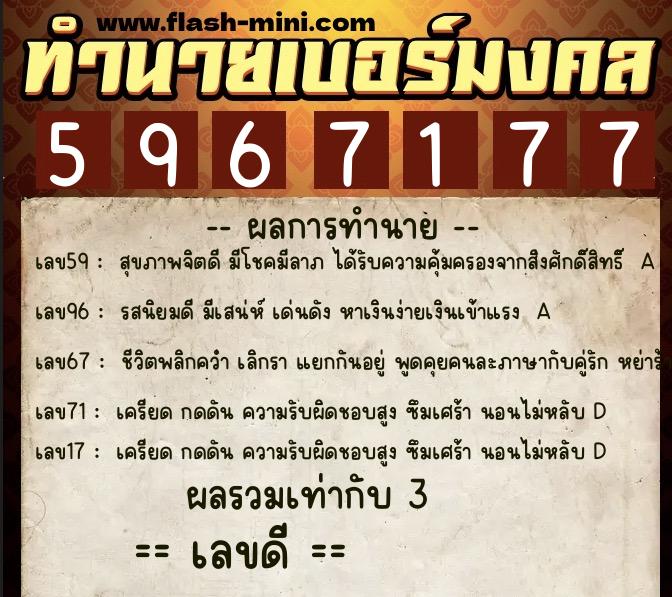 ทำนายเบอร์มงคล 0XX-5967177  ทำนายเบอร์มงคล หมายเลข 065-596717 
