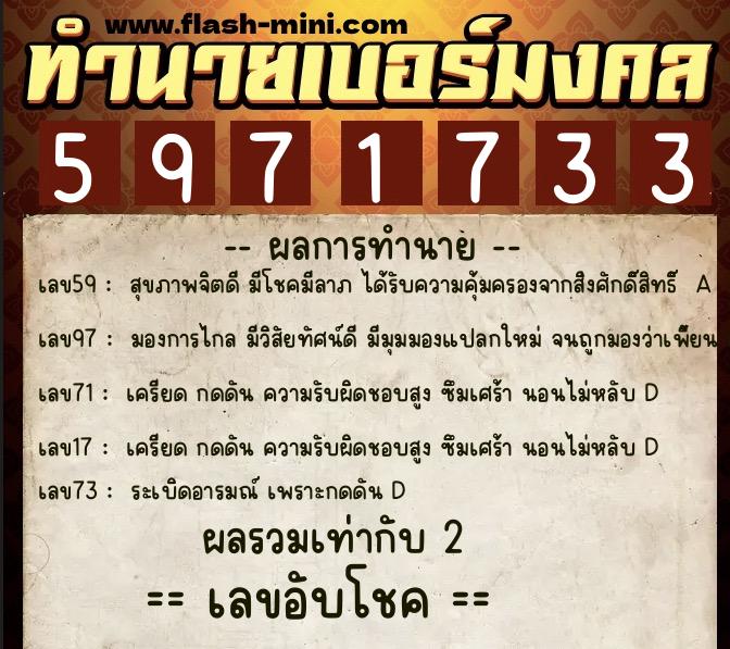 ทำนายเบอร์มงคล 0XX-5971733  ทำนายเบอร์มงคล หมายเลข 094-597173 