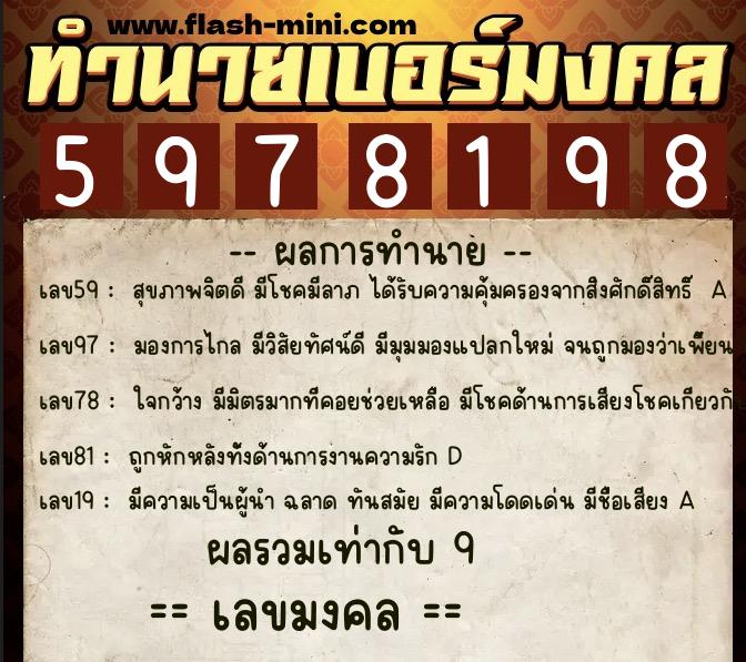 ทำนายเบอร์มงคล 0XX-5978198 ทำนายเบอร์มงคล หมายเลข 082-597819 ทำนายเบอร์มงคล 0XX-5978198 ทำนายเบอร์มงคล หมายเลข 082-597819