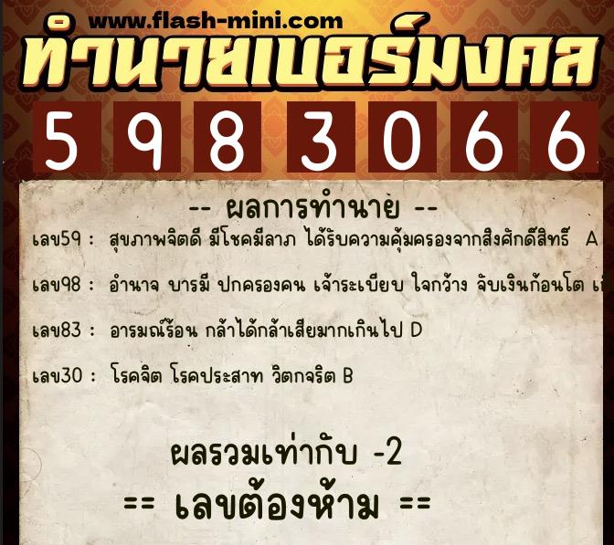 ทำนายเบอร์มงคล 0XX-5983066 ทำนายเบอร์มงคล หมายเลข 060-598306 ทำนายเบอร์มงคล 0XX-5983066 ทำนายเบอร์มงคล หมายเลข 060-598306