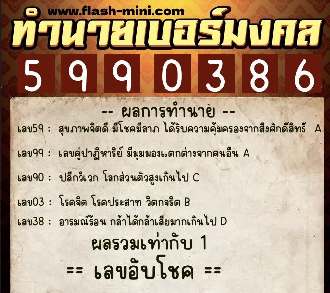 ทำนายเบอร์มงคล 0XX-5990386 ทำนายเบอร์มงคล หมายเลข 097-599038 ทำนายเบอร์มงคล 0XX-5990386 ทำนายเบอร์มงคล หมายเลข 097-599038
