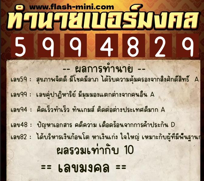ทำนายเบอร์มงคล 0XX-5994829  ทำนายเบอร์มงคล หมายเลข 088-599482 