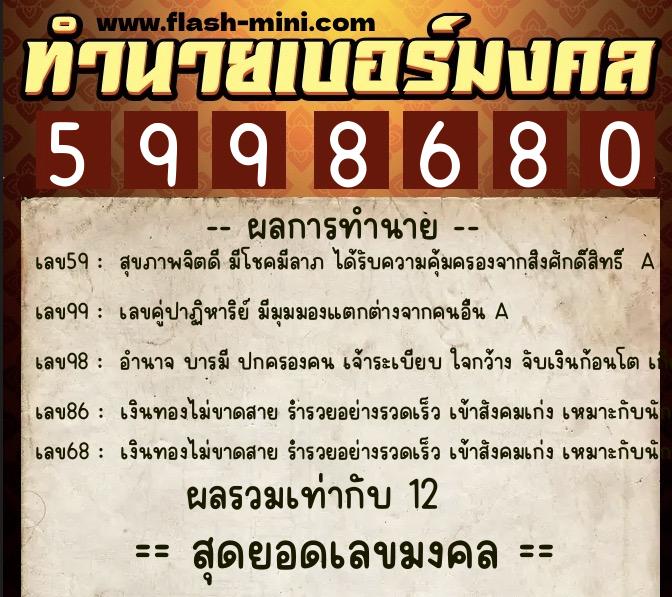 ทำนายเบอร์มงคล 0XX-5998680 ทำนายเบอร์มงคล หมายเลข 096-599868 ทำนายเบอร์มงคล 0XX-5998680 ทำนายเบอร์มงคล หมายเลข 096-599868