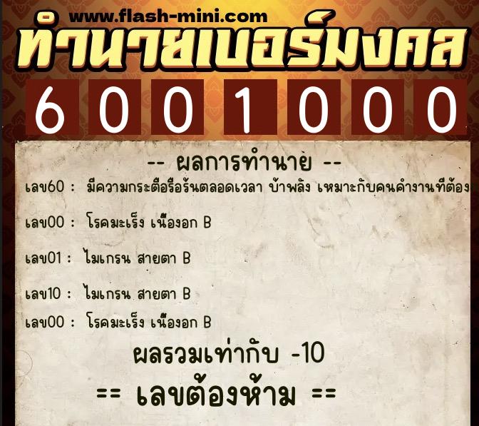 ทำนายเบอร์มงคล 0XX-6001000 ทำนายเบอร์มงคล หมายเลข 099-600100 ทำนายเบอร์มงคล 0XX-6001000 ทำนายเบอร์มงคล หมายเลข 099-600100
