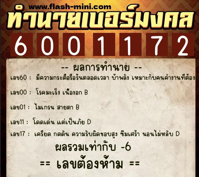 ทำนายเบอร์มงคล 0XX-6001172 ทำนายเบอร์มงคล หมายเลข 097-600117 ทำนายเบอร์มงคล 0XX-6001172 ทำนายเบอร์มงคล หมายเลข 097-600117