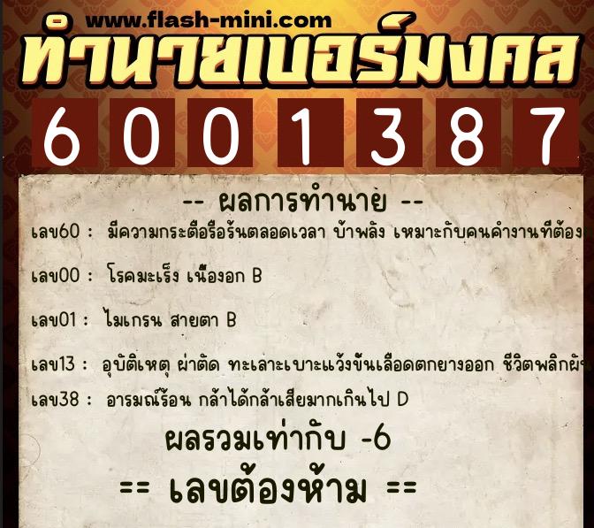 ทำนายเบอร์มงคล 0XX-6001387 ทำนายเบอร์มงคล หมายเลข 092-600138 ทำนายเบอร์มงคล 0XX-6001387 ทำนายเบอร์มงคล หมายเลข 092-600138