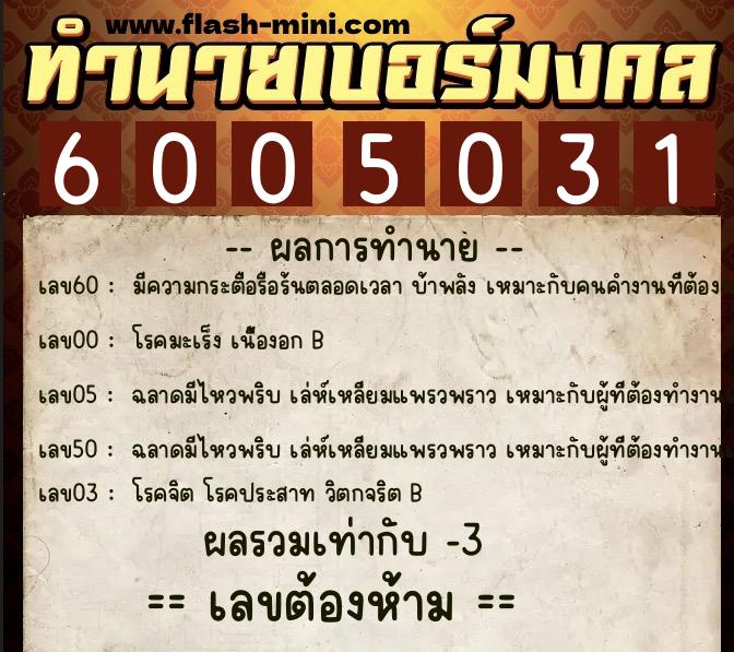 ทำนายเบอร์มงคล 0XX-6005031 ทำนายเบอร์มงคล หมายเลข 082-600503 ทำนายเบอร์มงคล 0XX-6005031 ทำนายเบอร์มงคล หมายเลข 082-600503