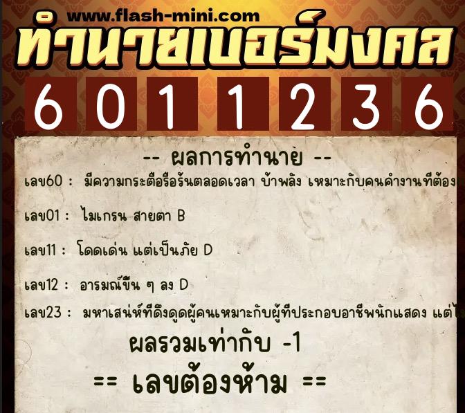 ทำนายเบอร์มงคล 0XX-6011236 ทำนายเบอร์มงคล หมายเลข 088-601123 ทำนายเบอร์มงคล 0XX-6011236 ทำนายเบอร์มงคล หมายเลข 088-601123
