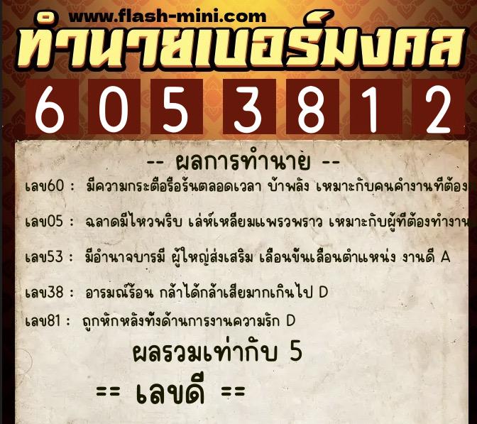 ทำนายเบอร์มงคล 0XX-6053812 ทำนายเบอร์มงคล หมายเลข 068-605381 ทำนายเบอร์มงคล 0XX-6053812 ทำนายเบอร์มงคล หมายเลข 068-605381