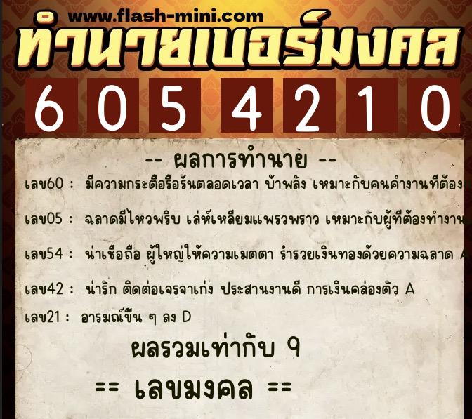 ทำนายเบอร์มงคล 0XX-6054210  ทำนายเบอร์มงคล หมายเลข 094-605421 