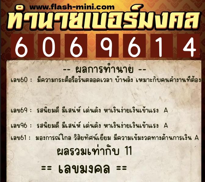 ทำนายเบอร์มงคล 0XX-6069614 ทำนายเบอร์มงคล หมายเลข 098-606961 ทำนายเบอร์มงคล 0XX-6069614 ทำนายเบอร์มงคล หมายเลข 098-606961