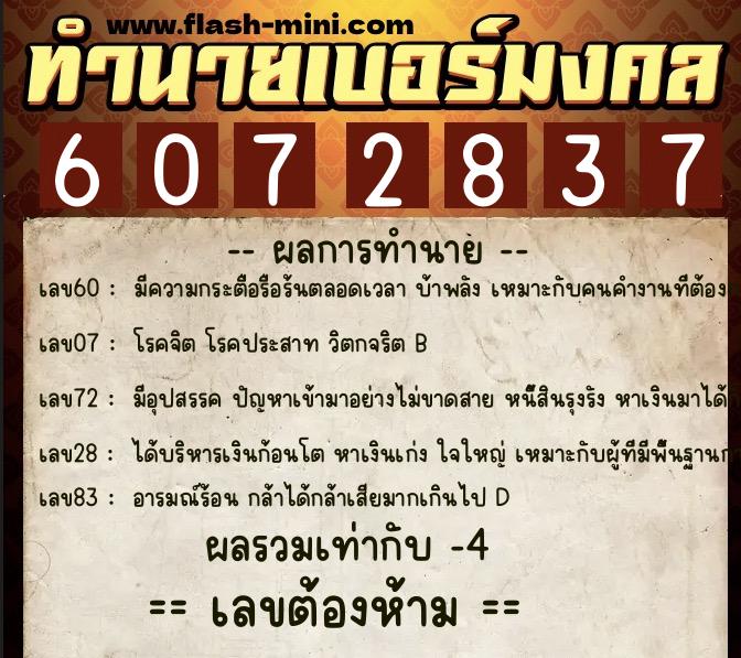 ทำนายเบอร์มงคล 0XX-6072837 ทำนายเบอร์มงคล หมายเลข 061-607283 ทำนายเบอร์มงคล 0XX-6072837 ทำนายเบอร์มงคล หมายเลข 061-607283