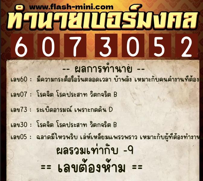 ทำนายเบอร์มงคล 0XX-6073052 ทำนายเบอร์มงคล หมายเลข 086-607305 ทำนายเบอร์มงคล 0XX-6073052 ทำนายเบอร์มงคล หมายเลข 086-607305