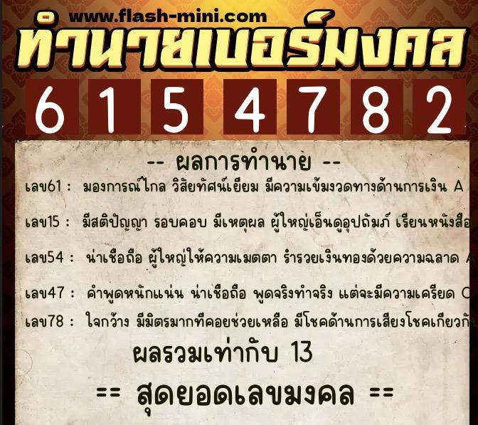 ทำนายเบอร์มงคล 0XX-6154782 ทำนายเบอร์มงคล หมายเลข 091-615478 ทำนายเบอร์มงคล 0XX-6154782 ทำนายเบอร์มงคล หมายเลข 091-615478
