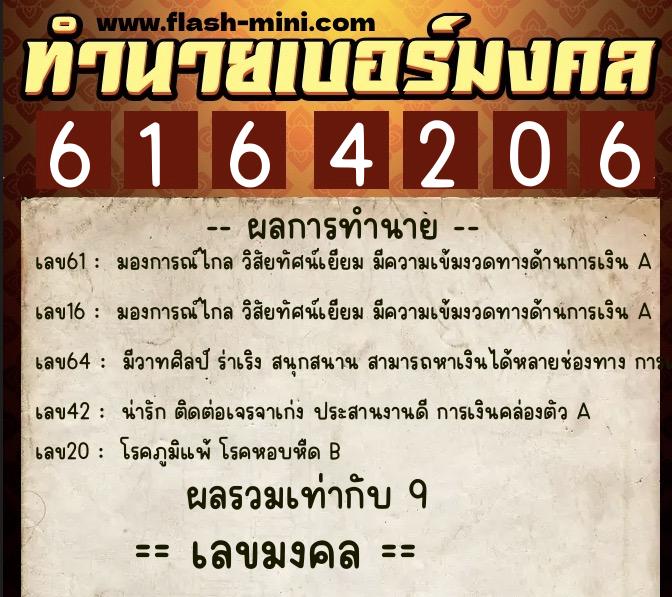 ทำนายเบอร์มงคล 0XX-6164206 ทำนายเบอร์มงคล หมายเลข 067-616420 ทำนายเบอร์มงคล 0XX-6164206 ทำนายเบอร์มงคล หมายเลข 067-616420
