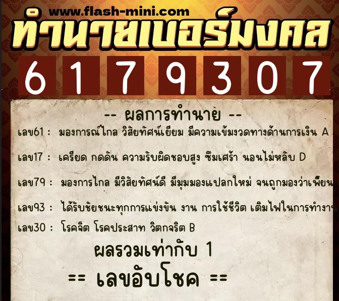 ทำนายเบอร์มงคล 0XX-6179307 ทำนายเบอร์มงคล หมายเลข 094-617930 ทำนายเบอร์มงคล 0XX-6179307 ทำนายเบอร์มงคล หมายเลข 094-617930