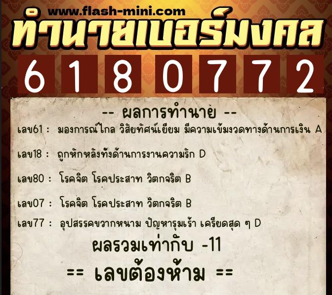 ทำนายเบอร์มงคล 0XX-6180772 ทำนายเบอร์มงคล หมายเลข 088-618077 ทำนายเบอร์มงคล 0XX-6180772 ทำนายเบอร์มงคล หมายเลข 088-618077