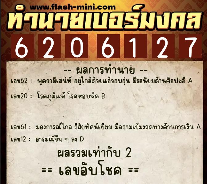 ทำนายเบอร์มงคล 0XX-6206127 ทำนายเบอร์มงคล หมายเลข 096-620612 ทำนายเบอร์มงคล 0XX-6206127 ทำนายเบอร์มงคล หมายเลข 096-620612