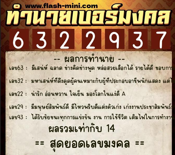 ทำนายเบอร์มงคล 0XX-6322937  ทำนายเบอร์มงคล หมายเลข 085-632293 