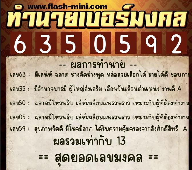 ทำนายเบอร์มงคล 0XX-6350592  ทำนายเบอร์มงคล หมายเลข 094-635059 