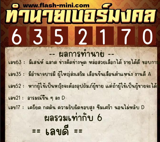 ทำนายเบอร์มงคล 0XX-6352170  ทำนายเบอร์มงคล หมายเลข 094-635217 
