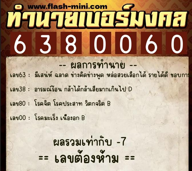 ทำนายเบอร์มงคล 0XX-6380060 ทำนายเบอร์มงคล หมายเลข 094-638006 ทำนายเบอร์มงคล 0XX-6380060 ทำนายเบอร์มงคล หมายเลข 094-638006