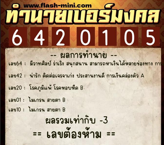 ทำนายเบอร์มงคล 0XX-6420105 ทำนายเบอร์มงคล หมายเลข 061-642010 ทำนายเบอร์มงคล 0XX-6420105 ทำนายเบอร์มงคล หมายเลข 061-642010