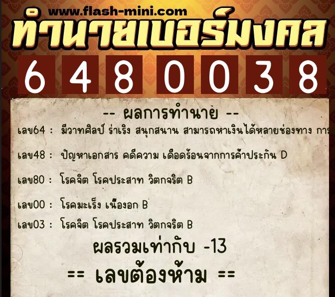 ทำนายเบอร์มงคล 0XX-6480038 ทำนายเบอร์มงคล หมายเลข 081-648003 ทำนายเบอร์มงคล 0XX-6480038 ทำนายเบอร์มงคล หมายเลข 081-648003
