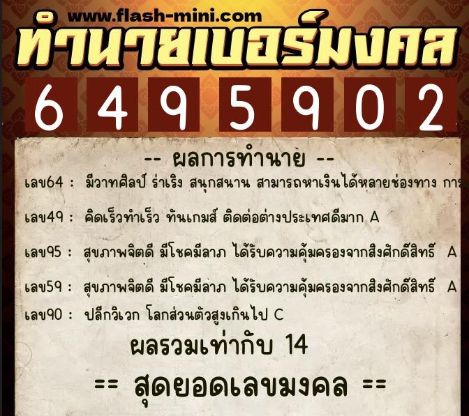 ทำนายเบอร์มงคล 0XX-6495902  ทำนายเบอร์มงคล หมายเลข 065-649590 