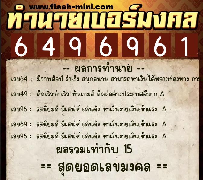 ทำนายเบอร์มงคล 0XX-6496961 ทำนายเบอร์มงคล หมายเลข 088-649696 ทำนายเบอร์มงคล 0XX-6496961 ทำนายเบอร์มงคล หมายเลข 088-649696