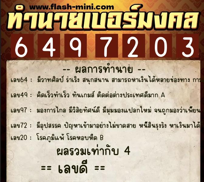 ทำนายเบอร์มงคล 0XX-6497203 ทำนายเบอร์มงคล หมายเลข 081-649720 ทำนายเบอร์มงคล 0XX-6497203 ทำนายเบอร์มงคล หมายเลข 081-649720