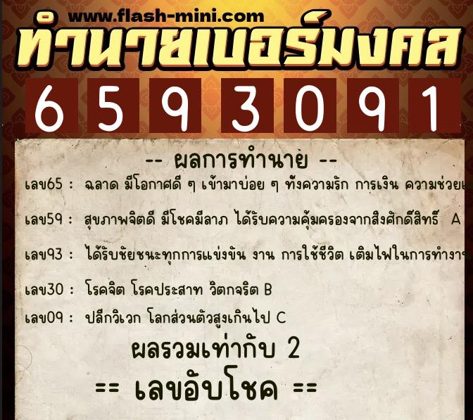 ทำนายเบอร์มงคล 0XX-6593091  ทำนายเบอร์มงคล หมายเลข 092-659309 