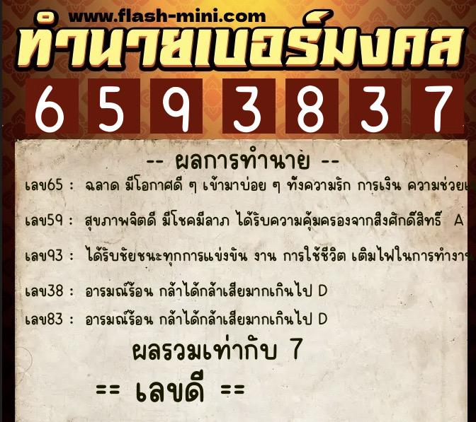 ทำนายเบอร์มงคล 0XX-6593837  ทำนายเบอร์มงคล หมายเลข 062-659383 